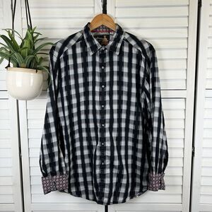 Robert Graham Miss‎ Rumba Black Check Plaid Flip Contrast Cuff Shirt Size XL